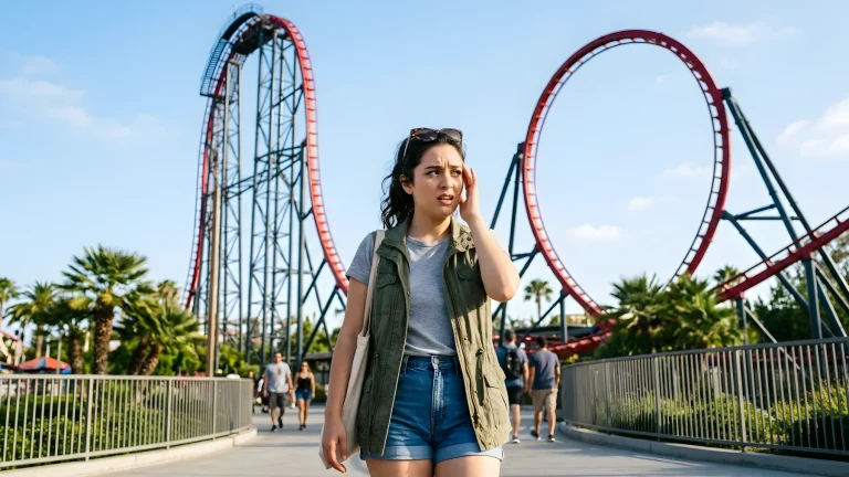 De rails en karren van een spectaculaire achtbaan in een pretpark