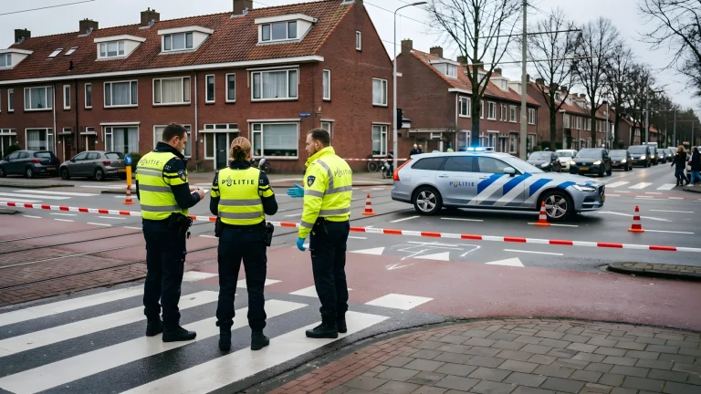 Afzetting van de hulpdiensten na een ernstig verkeersongeval op een kruising