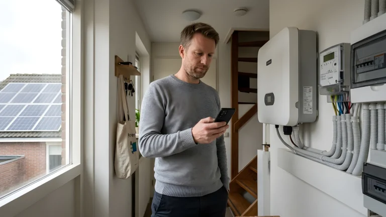 Zonnepanelen op het dak van een Nederlands rijtjeshuis