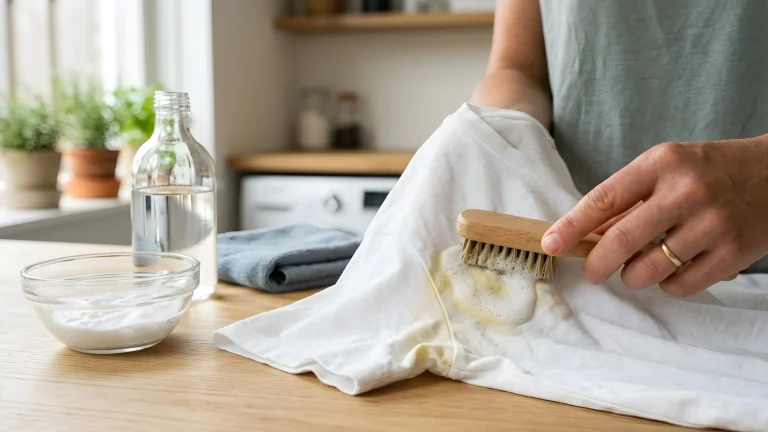 Wit katoenen T-shirt met behandelde zweetvlekken onder de oksels