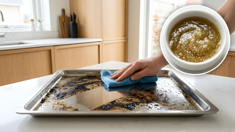 Groene zeep en baking soda op een houten werkblad voor een grondige schoonmaakbeurt