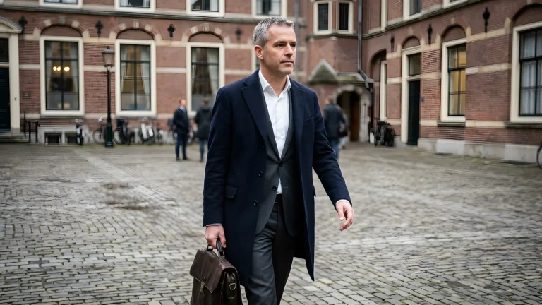 Portret van bewindspersoon David van Weel tijdens een officieel optreden