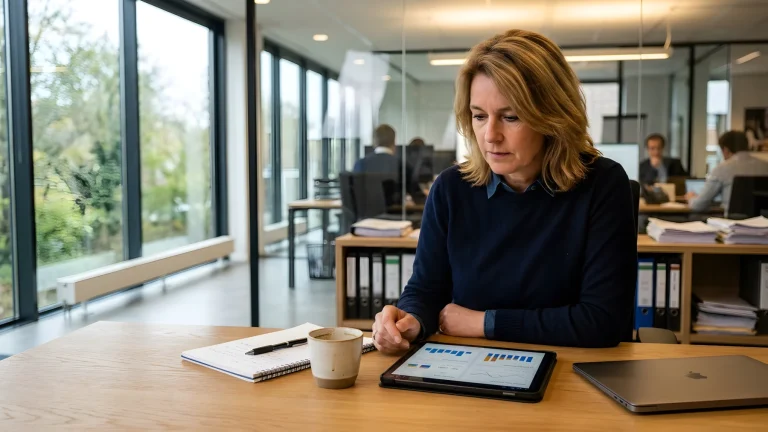 Portret van mediadeskundige en voormalig zenderdirecteur Tina Nijkamp tijdens een media-optreden
