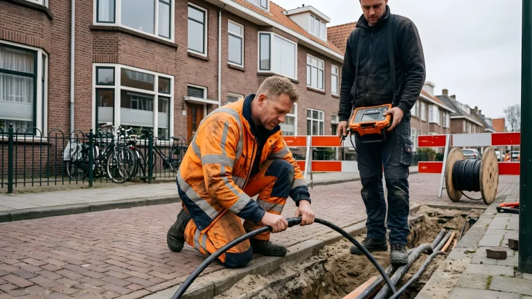 Industriële raffinaderij met rookpluimen naast windturbines in een Nederlands havengebied