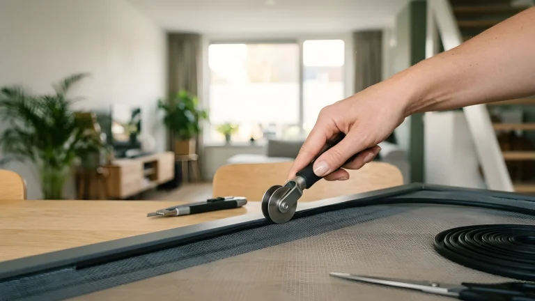 Gereedschap en materialen voor het vervangen van horrengaas en de inrolpees