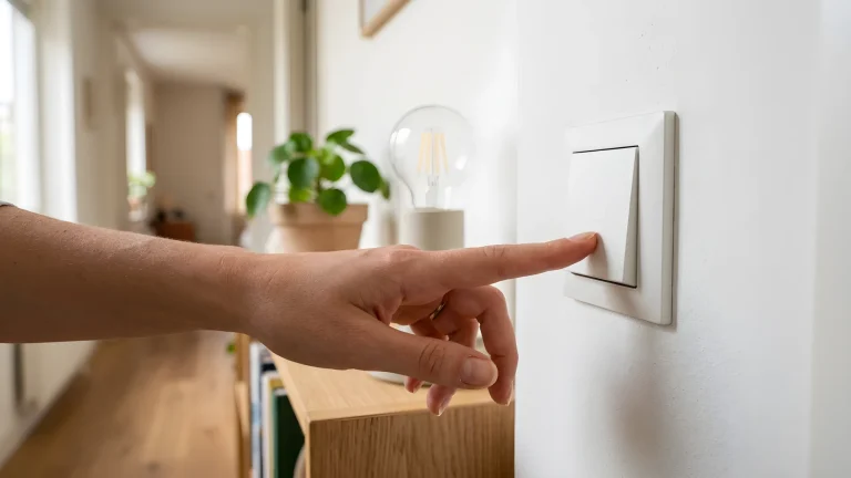 Persoon met een witte lamp in de hand