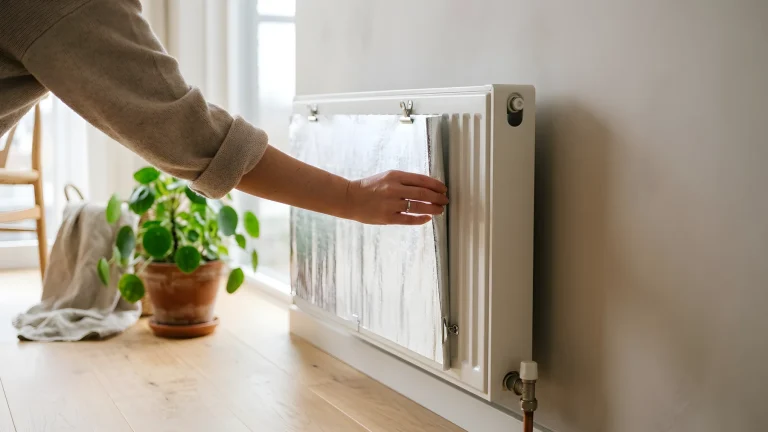 Radiatorfolie die netjes en onzichtbaar met magneten achterop een paneelradiator wordt bevestigd