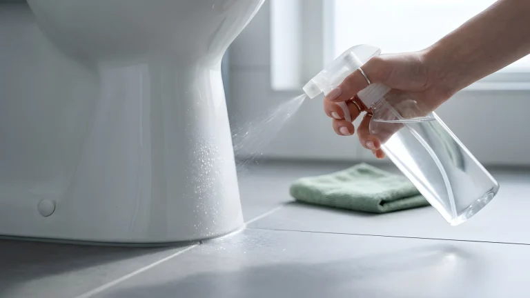 Witte azijn aanbrengen rond de voet van het toilet