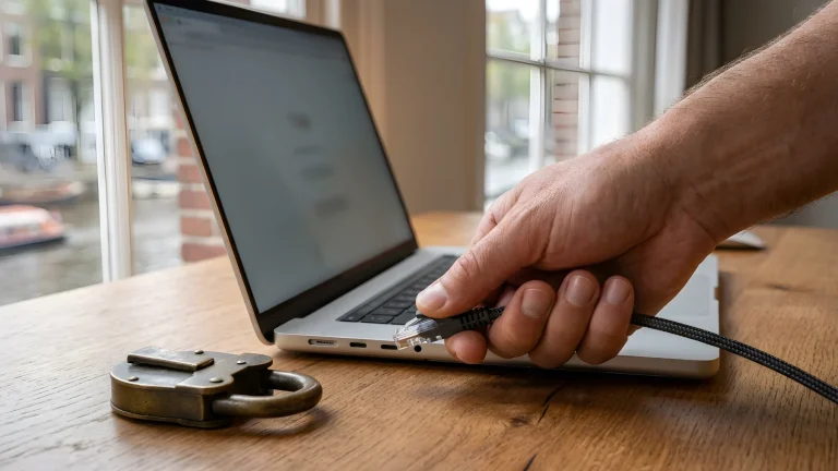 Waarschuwingsscherm op een laptop over ransomware en verdachte links