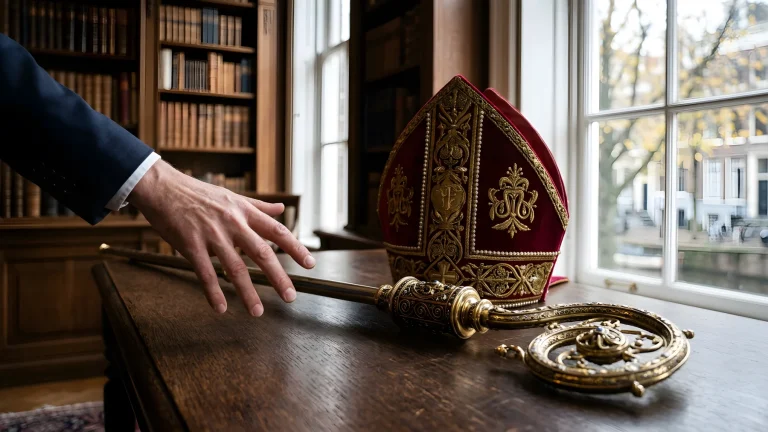 Stefan de Walle in vol ornaat als Sinterklaas tijdens de landelijke intocht