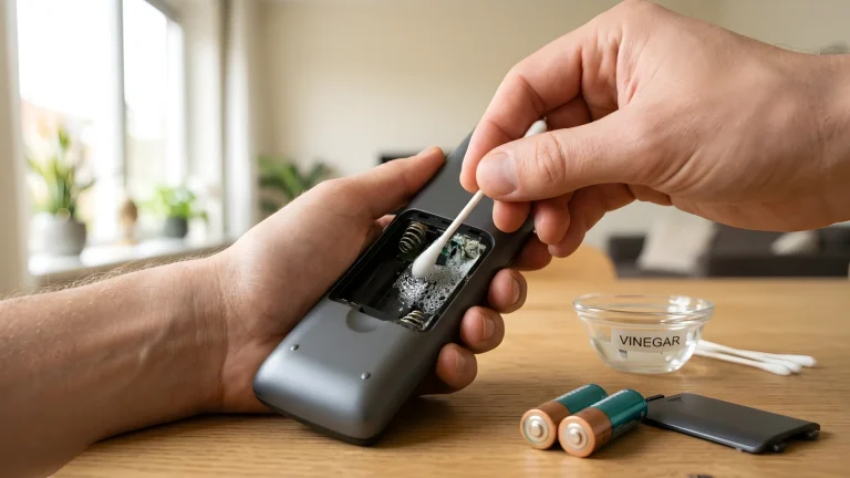 Azijn aanbrengen op de batterijcontacten van AA- en AAA-batterijen