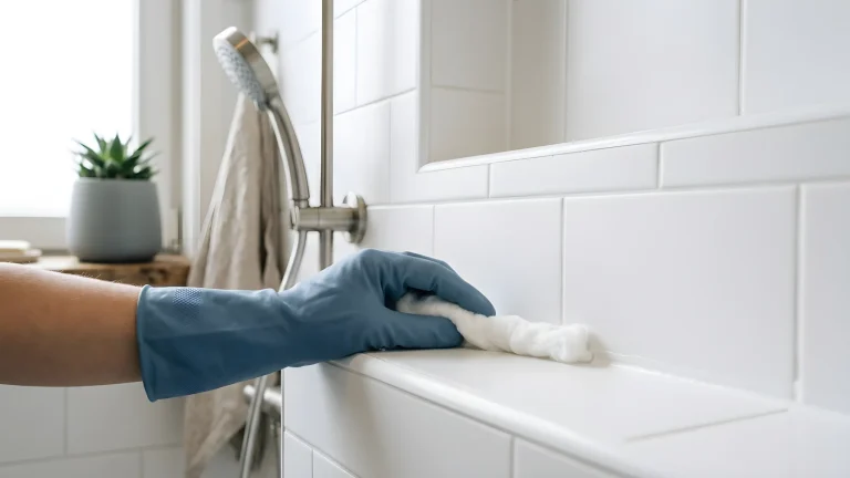 Schone kitranden in een lichte badkamer zonder zwarte schimmel