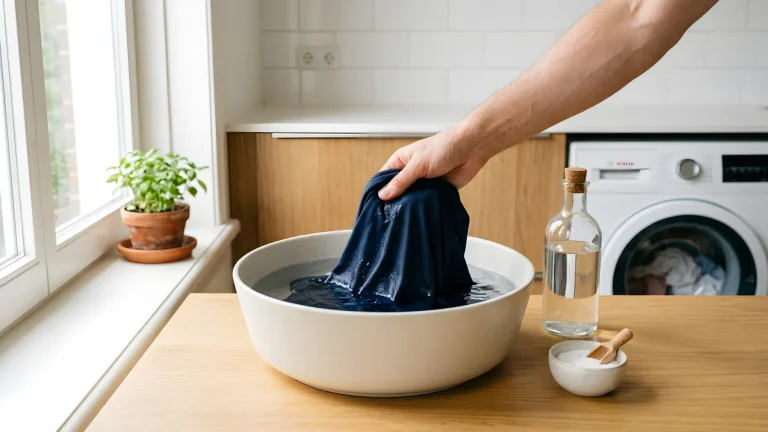 Gekleurde sportkleding en shirts hangend aan een droogrek in een lichte wasruimte