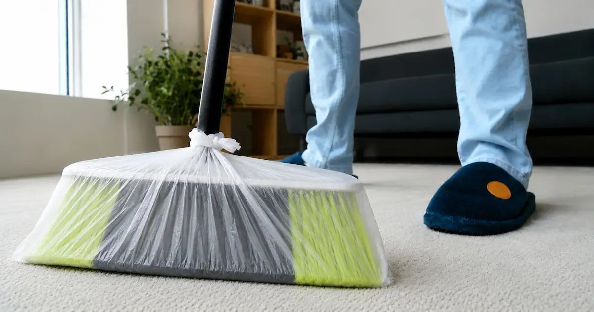 Plastic zak om de bezem: de simpele truc tegen rondslingerende haren en stof